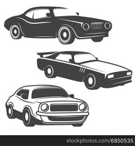 Set of cars icons isolated on white background. Design elements for logo, label, emblem, sign, brand mark. Vector design element.