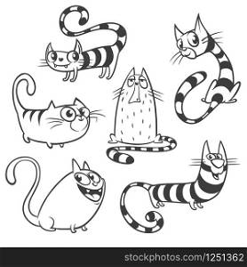 Set of cartoon cats. Outlined vector cats collection