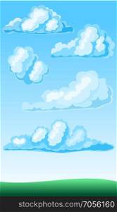 set of cartoon clouds. set of cartoon clouds on a blue background