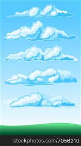 set of cartoon clouds. set of cartoon clouds on a blue background