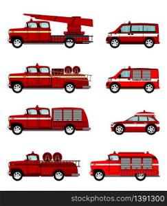 Set of cartoon fire truck. Vector.