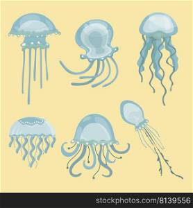 Set of cartoon funny jellyfishes. 