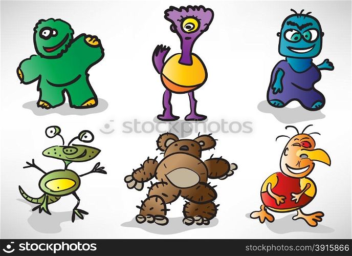 Set of cartoon funny monsters