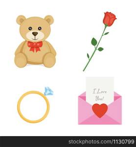 Set of cartoon icons for Valentine&rsquo;s Day. Vector illustration.