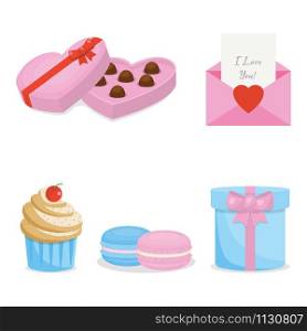 Set of cartoon icons for Valentine&rsquo;s Day. Vector illustration.