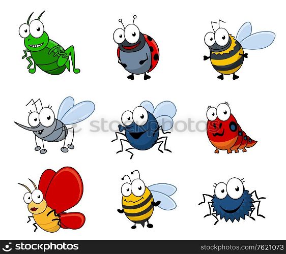 Set of cartoon insects isolated on white background