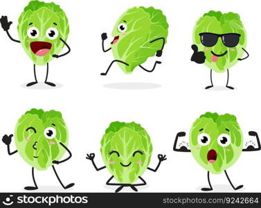 Set of cartoon lettuce Character isolated on white background 