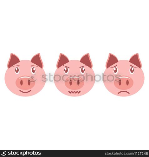 Set of cartoon piglet emoticons isolated on white background. Set of cartoon piglet emoticons