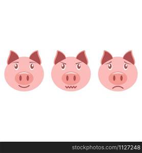Set of cartoon piglet emoticons isolated on white background. Set of cartoon piglet emoticons