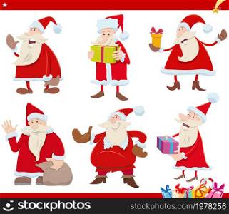 set of cartoon Santa Claus characters on Christmas time