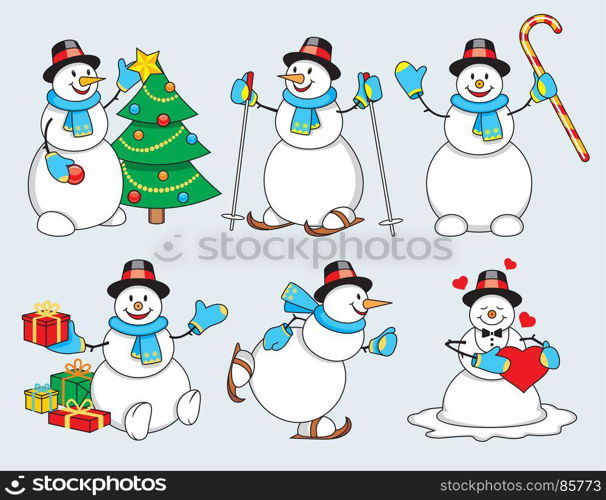 Set of cartoon snowman