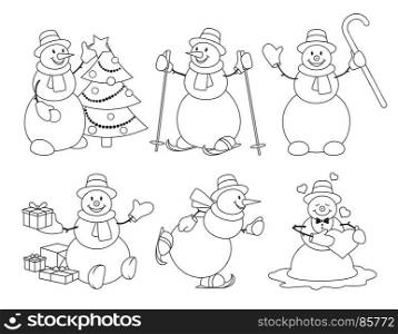 Set of cartoon snowman sketch