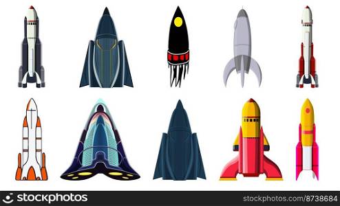 Set of cartoon space rockets isolated on white. Vector clipart.. Set of cartoon space rockets isolated on white. Vector.