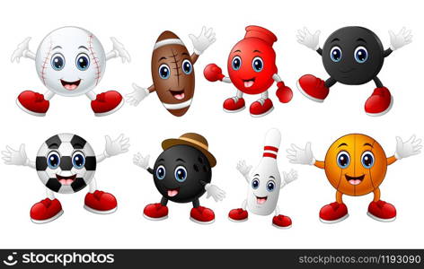 Set of cartoon sports balls equipment