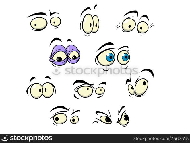 Set of cartoon vector eyes showing a variety of expressions and emotions, vector illustration on white