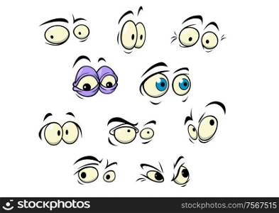 Set of cartoon vector eyes showing a variety of expressions and emotions, vector illustration on white