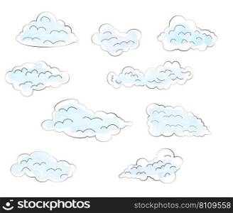 Set of cartoon watercolor clouds. Vector illustration.
