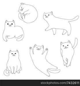 Set of cartoon white cats. Cute pets on white background.. Set of cartoon white cats.