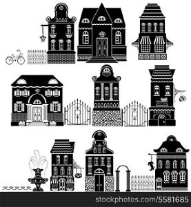 Set of Cartoons fairy tale drawing houses isolated on white background. Series separate lodge.