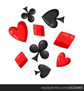 Set of casino red and black card suits falling down. Set of casino red and black card suits falling down.