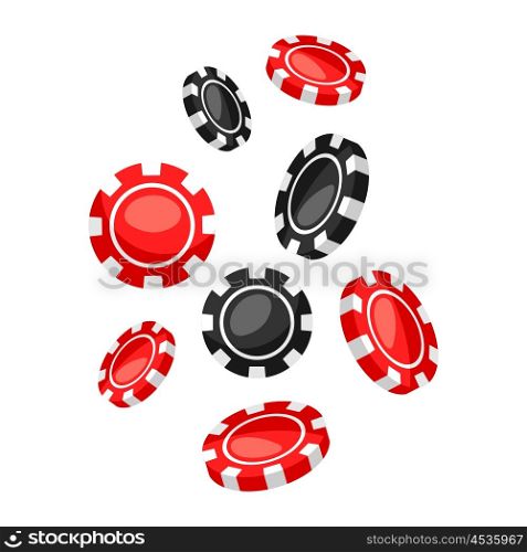 Set of casino red and black chips falling down. Set of casino red and black chips falling down.