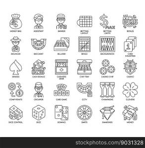 Set of Casino thin line icons for any web and app project.