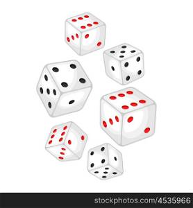 Set of casino white dice falling down. Set of casino white dice falling down.