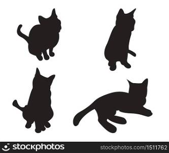 Set of cats Silhouettes isolated on a white background.