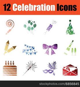 Set of celebration icons. Gradient color design. Vector illustration.