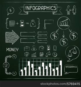 Set of chalkboard infographics and business icons.
