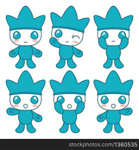 Set of character emotions. Cute blue character. Vector illustration.
