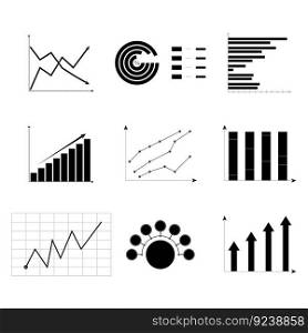 Set of charts monochrome. Analysis icon profit, collection of template report, vector illustration. Set of charts monochrome