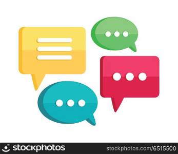 Set of Chat Web Bubbles Isolated. Interface Dialog. Set of chat web bubbles isolated on white. Interface dialog, talk button, application speech balloon. App icon flat style design. Message, communication letter, sms and email sign. Vector illustration