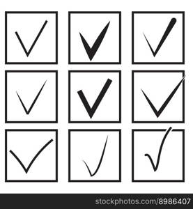 Set of check boxes flat. Check mark and sign positive mark vector illustration. Set of check boxes flat