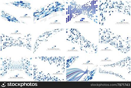 Set of Checkered Backgrounds With Text Space. Ideal Balanced Colors in Blue Tone and Different Shapes. Suitable For Creating Business, Technological and Other Designs. Vector Illustration.