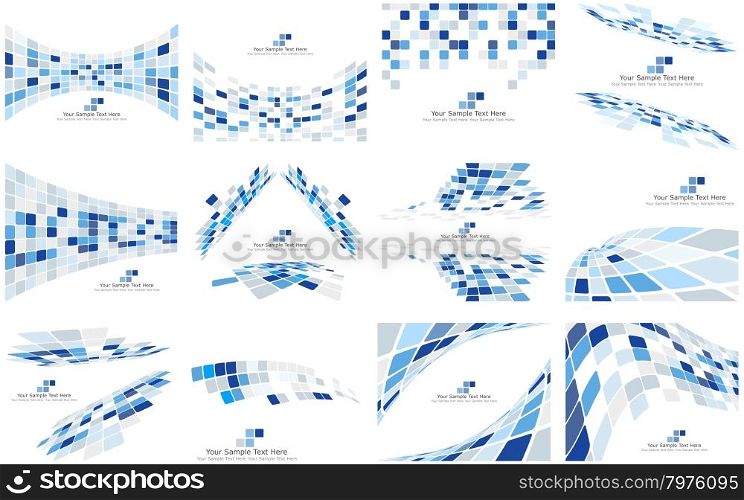 Set of Checkered Backgrounds With Text Space. Ideal Balanced Colors in Blue Tone and Different Shapes. Suitable For Creating Business, Technological and Other Designs. Vector Illustration.