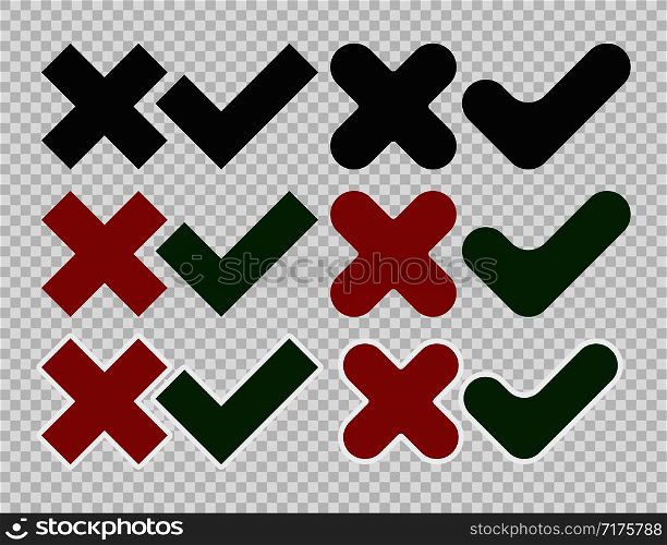 set of checkmark and cross icons on transparent background. set of checkmark and cross icons, transparent background