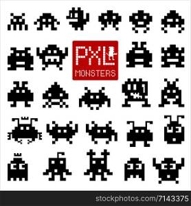 Set of cheerful and kind pixel monsters.. Set of cheerful pixel monsters