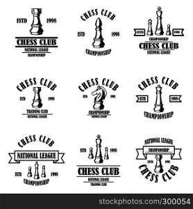 Set of chess club emblems. Design element for logo, label, sign, poster, card. Vector illustration