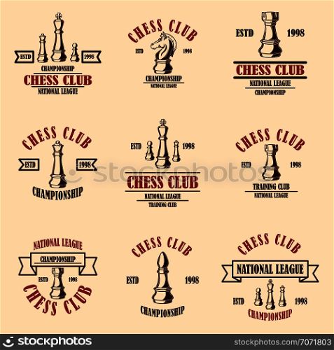 Set of chess club emblems. Design element for poster, logo, label, sign. Vector illustration