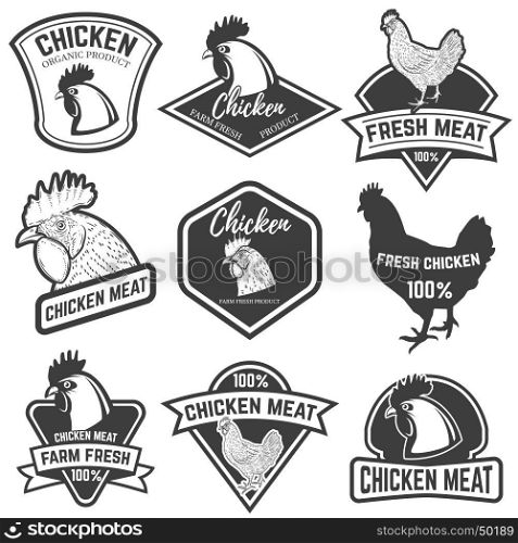 Set of Chicken meat labels. Design elements for logo, label, emblem, sign. Vector illustration