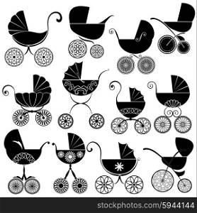 Set of childish buggy isolated on white background. Elements for Baby shower for girls and boys.
