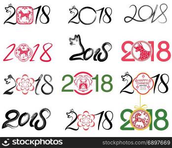 Set of Chinese Zodiac Dogs on white background. Symbol of Chinese New Year 2018. Vector illustration.