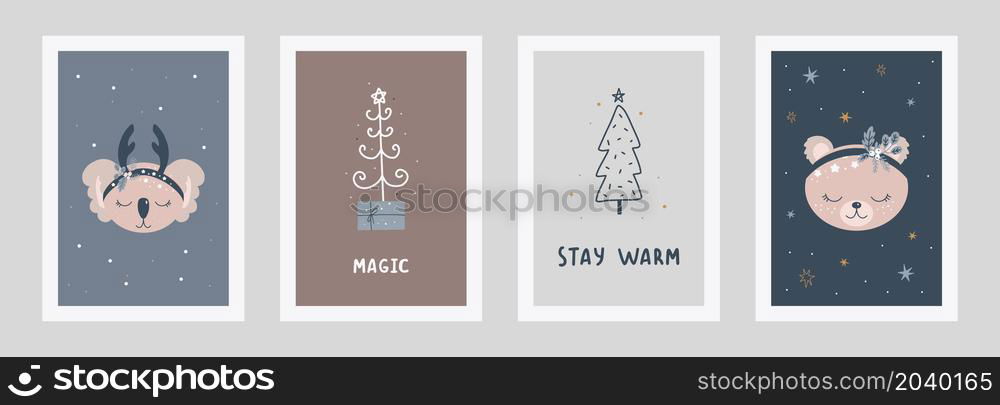 Set of Christmas and Happy New Year illustrations. Trendy hand drawn vector illustration for posters and greeting card. Vector design templates.. Set of Christmas and Happy New Year illustrations. Trendy hand drawn vector illustration for posters and greeting card. Vector design templates