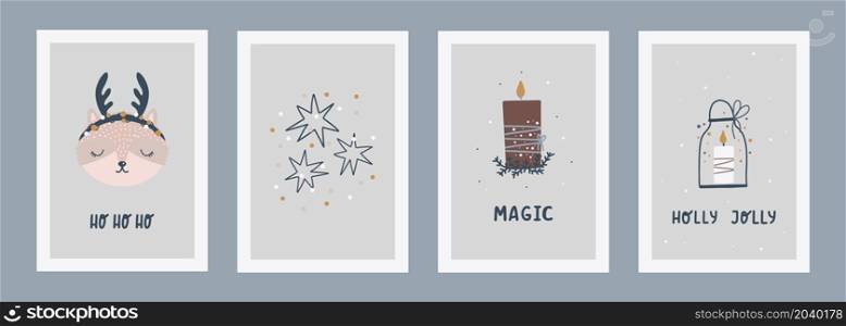 Set of Christmas and Happy New Year illustrations. Trendy hand drawn vector illustration for posters and greeting card. Vector design templates.. Set of Christmas and Happy New Year illustrations. Trendy hand drawn vector illustration for posters and greeting card. Vector design templates