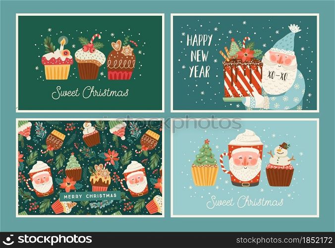 Set of Christmas and Happy New Year illustrations. Trendy retro style. Vector design templates.. Set of Christmas and Happy New Year illustrations. Vector design templates.