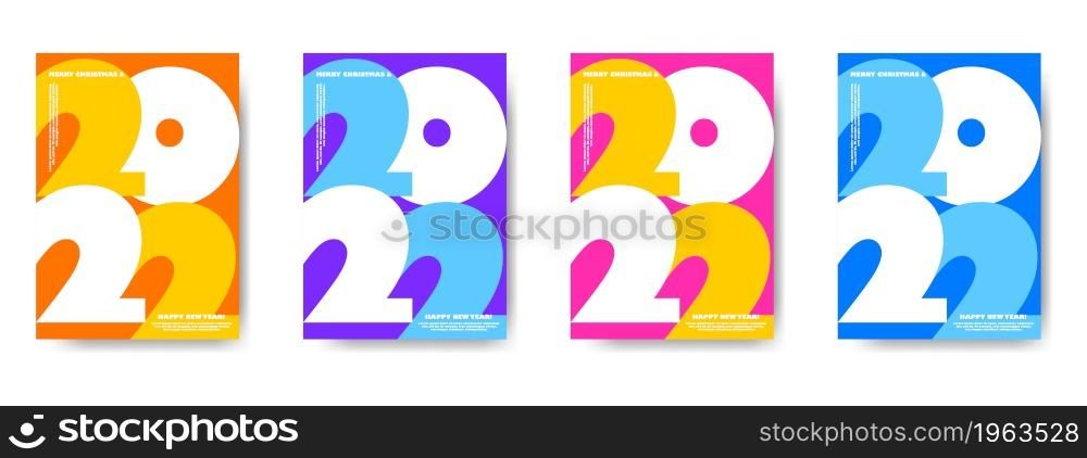 Set of Christmas and New Year cards. Merry Christmas and Happy New Year 2022. Vector illustration