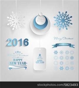 Set Of Christmas And New Year Design Elements On A Gray Backgrounds