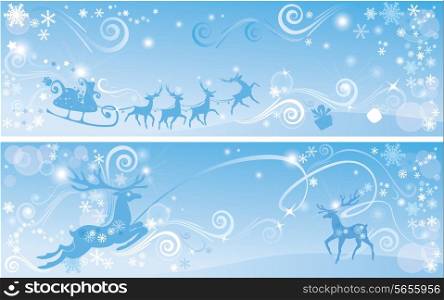Set of Christmas and New Year horizontal banners with reindeers