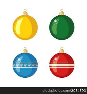 Set of Christmas balls icons in flat style isolated on white background. Vector illustration.. Set of Christmas balls icons in flat style.